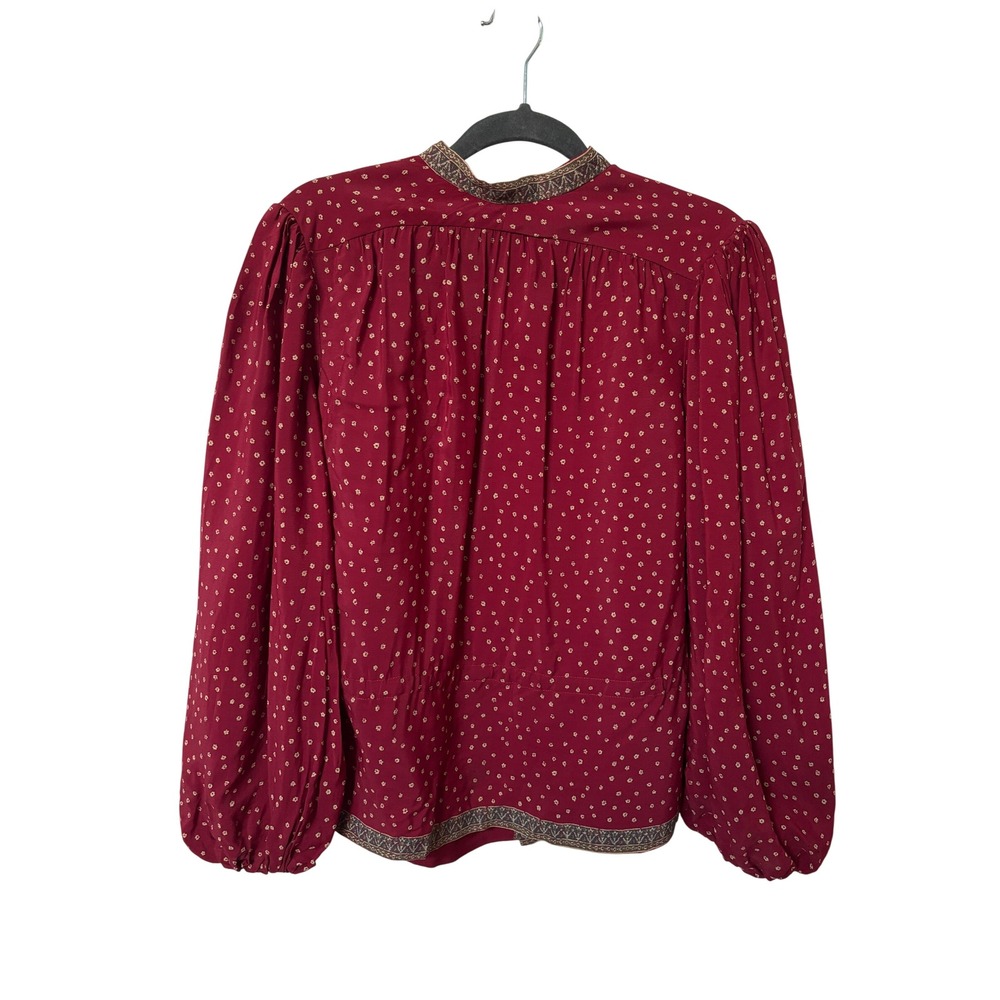 Pauline Trigere Vintage Red Ditsy Floral Balloon Sleeve Blouse Top